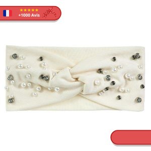 Bandeau cheveux torsadé ivoire pour femme en perles et cristaux, Mon Petit Bandeau